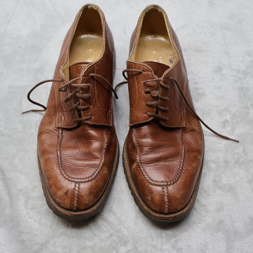 Gravati Oxford Mens 8W Brown Leather Split Toe Lug Sole Italian Dress Shoes